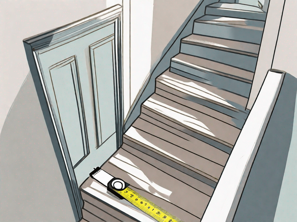 A tape measure extended along a staircase