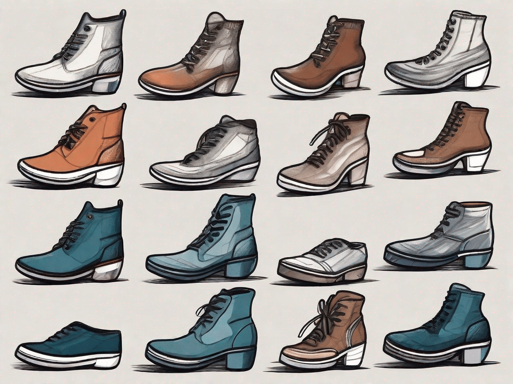 Various types of shoes (like sneakers
