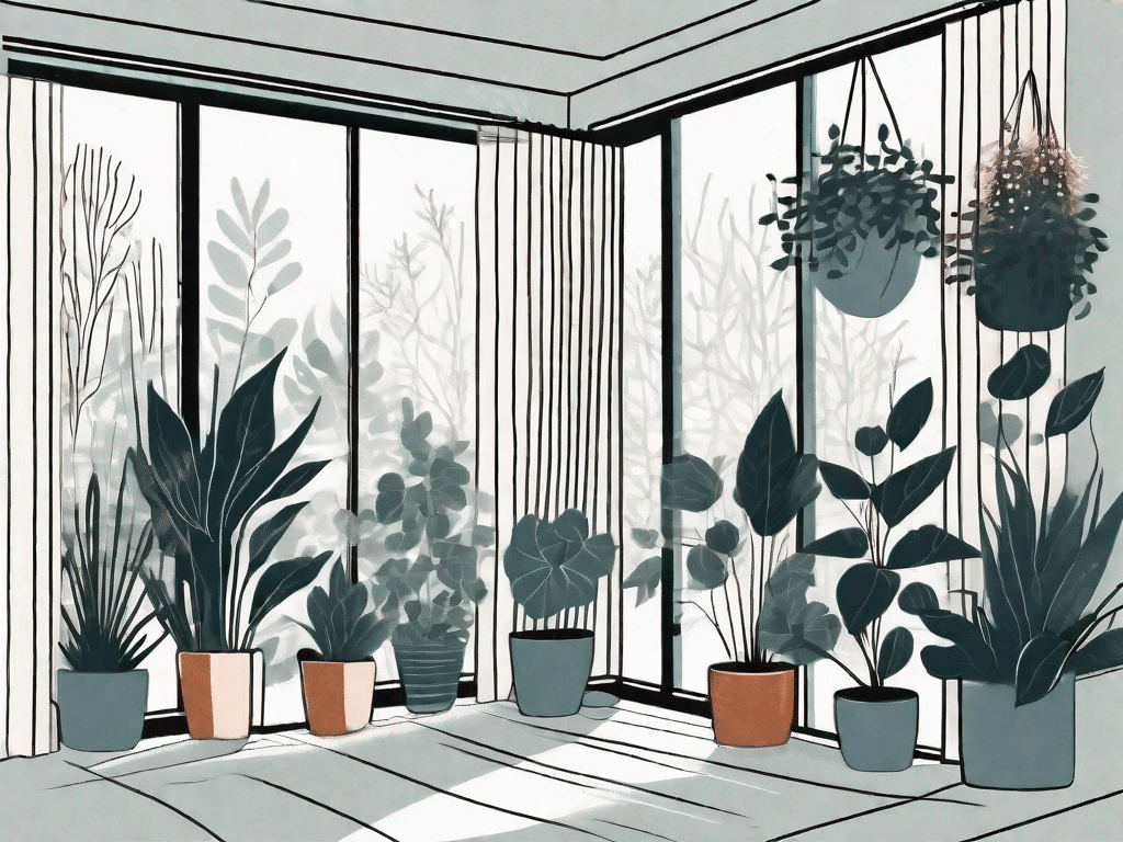 An indoor winter garden with various shading options like blinds