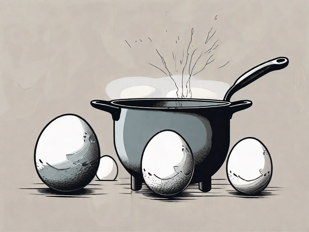 Three eggs in a pot of boiling water