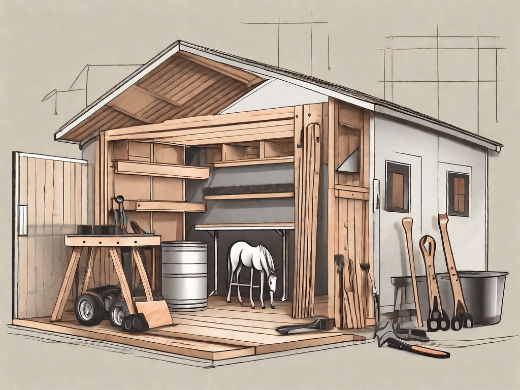 A partially constructed horse stable and horsebox