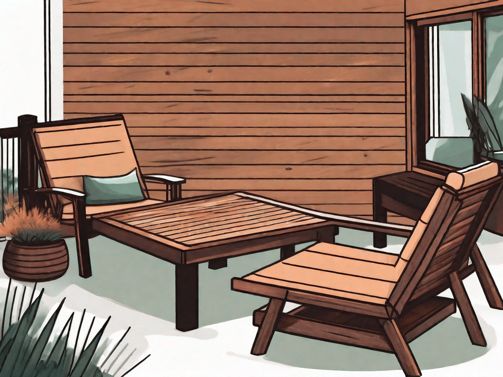 A bangkirai wood deck and outdoor furniture set