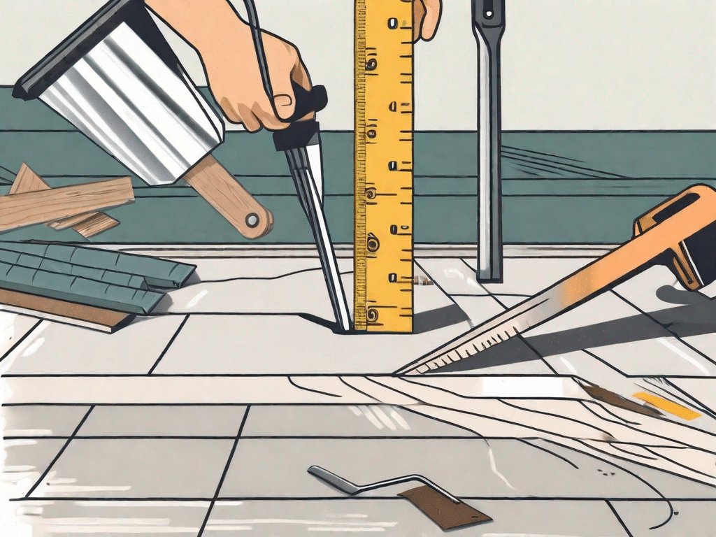 Various tools needed for linoleum flooring installation