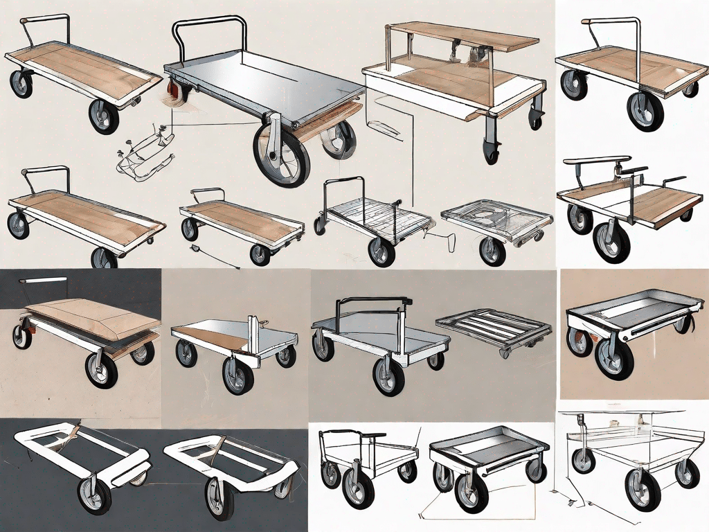 A soapbox cart in various stages of assembly