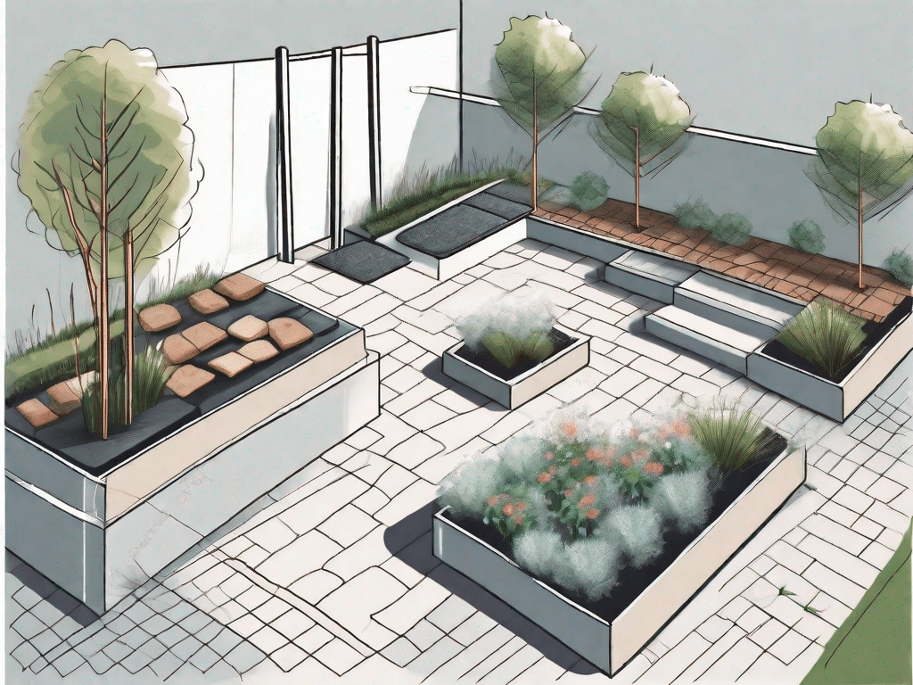 A garden landscape being prepared for a terrace installation