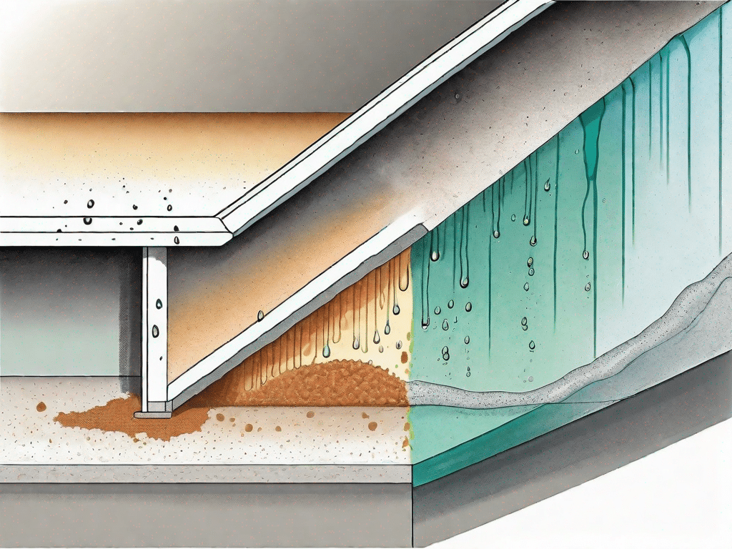 A cross-section of a wall and floor