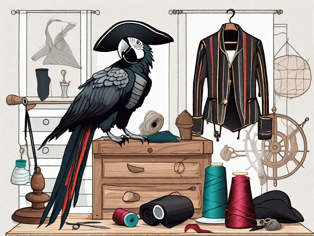 Various pirate costume elements such as a tricorn hat
