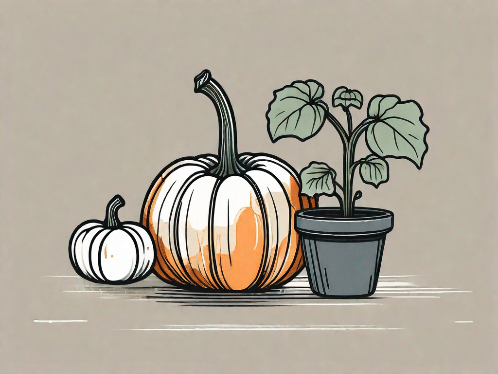 A pumpkin seedling in a pot