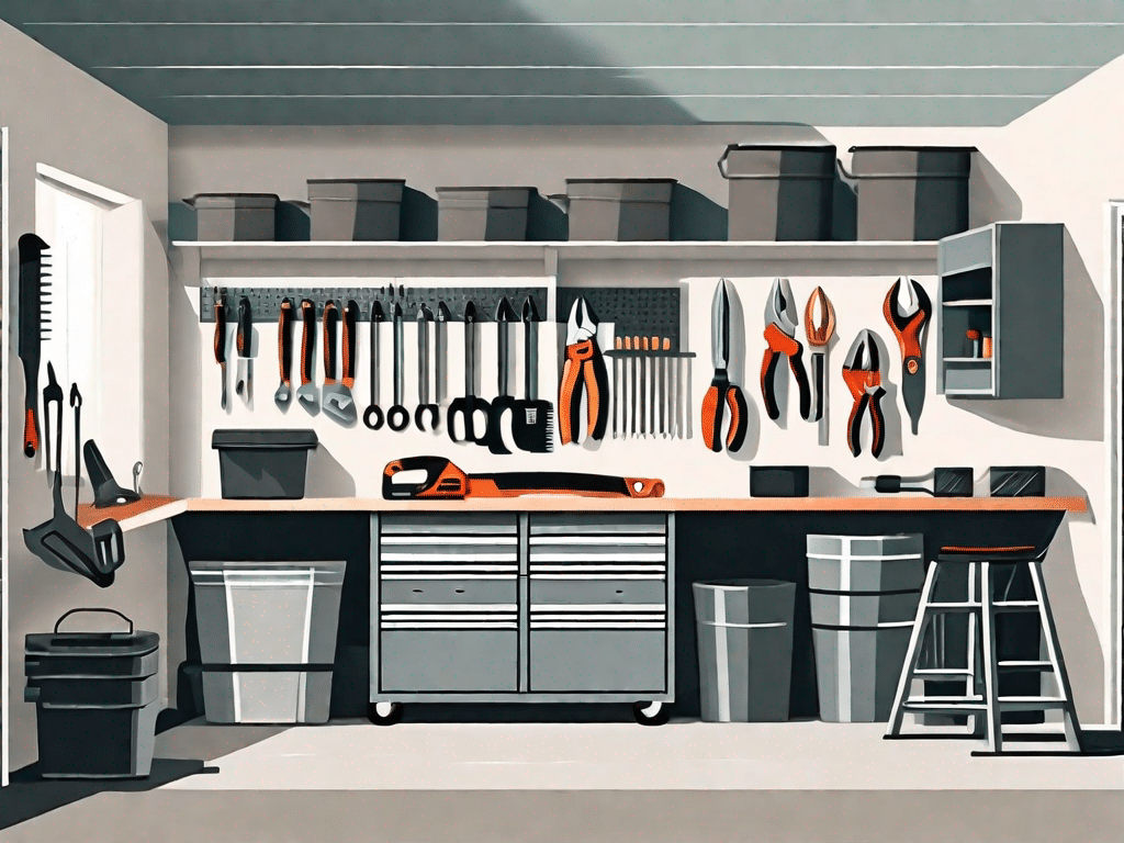 A well-organized garage with areas for different tools