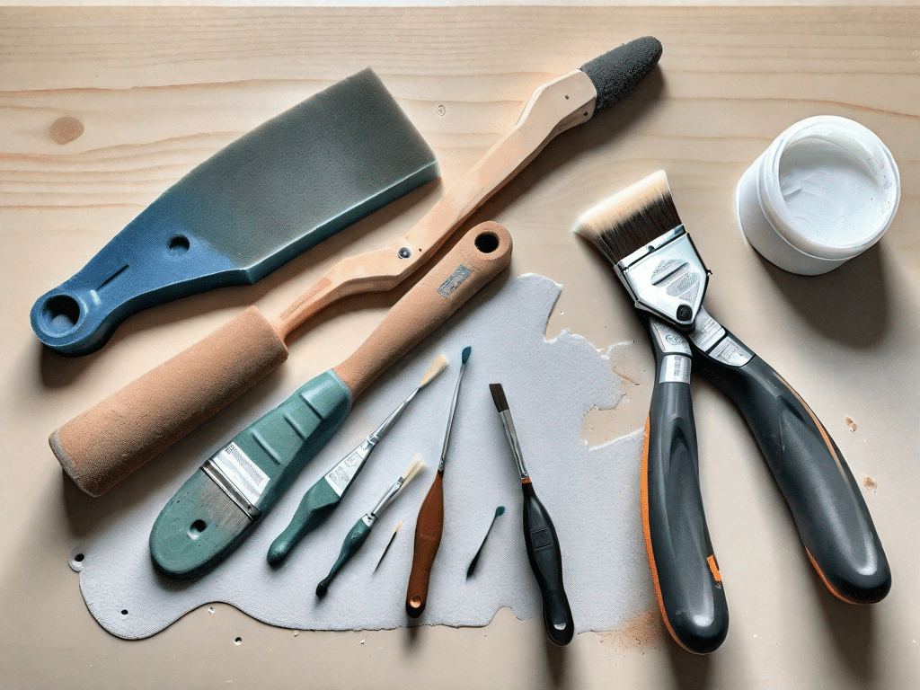 A set of tools typically used for gfk (glass fiber reinforced plastic) surface restoration