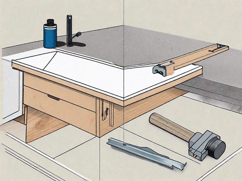Various tools and materials needed for connecting countertops