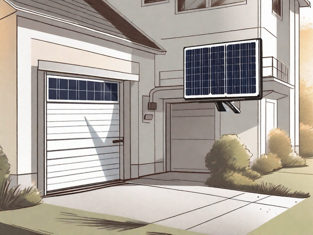 A solar-powered garage door opener installed on a garage