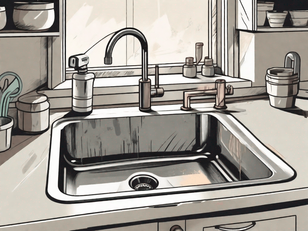 A kitchen sink with a new faucet being installed