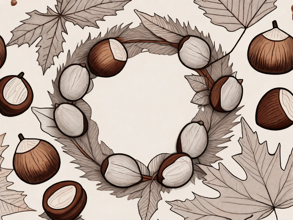 Various chestnut crafts such as a chestnut wreath