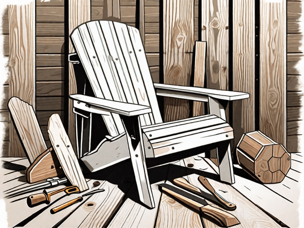 An adirondack chair in the process of being built