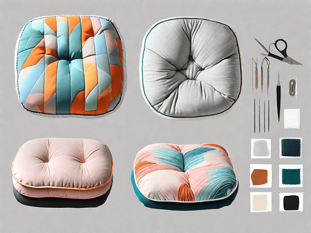 Various stages of creating a diy seat cushion