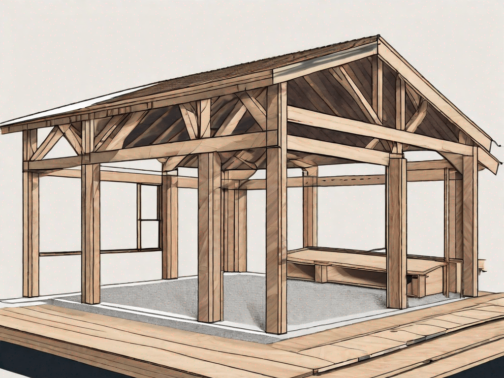 A wooden pavilion in the process of being built