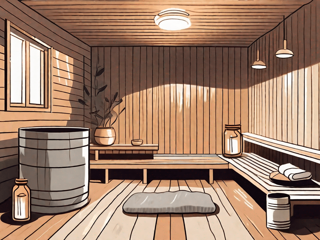A serene sauna room with wooden benches