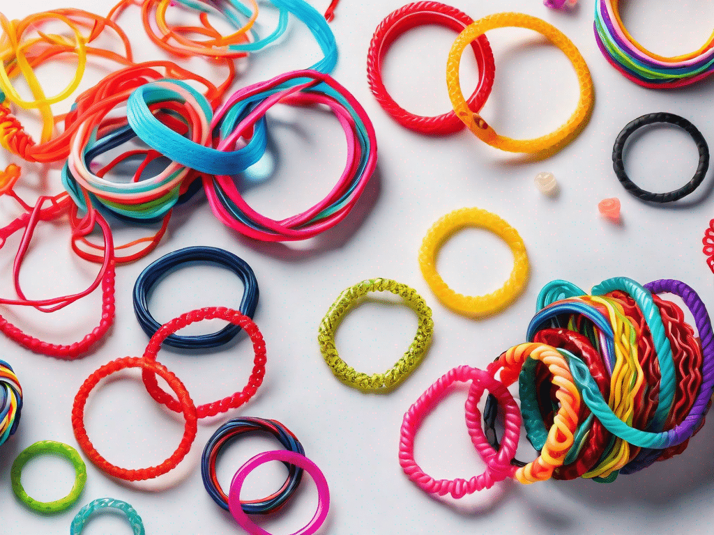 A vibrant assortment of loom bands scattered on a table