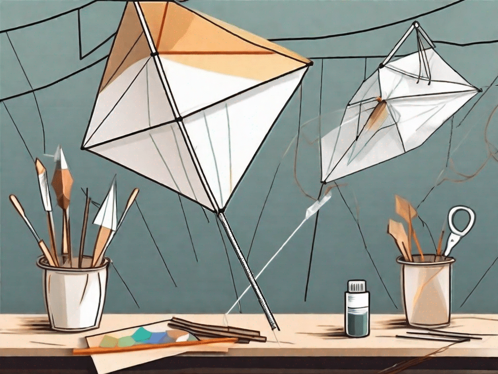 The process of making classic eddy and hexagon kites with various tools and materials spread out