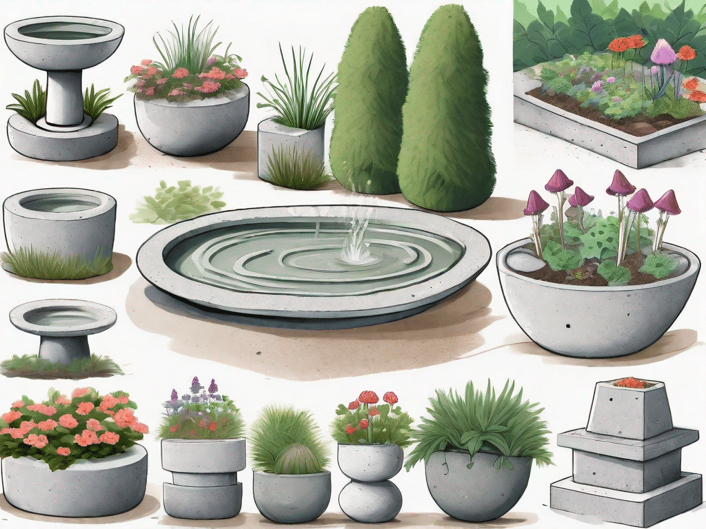 Various stages of creating concrete garden decorations