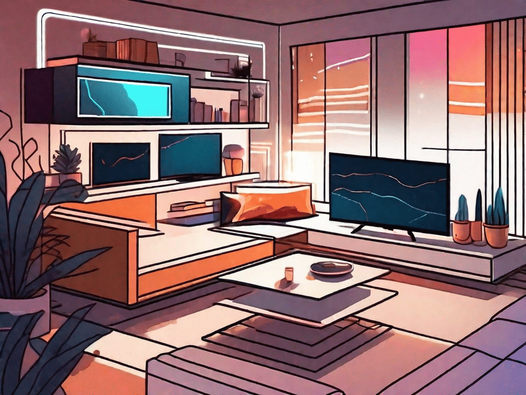 A modern living room at night