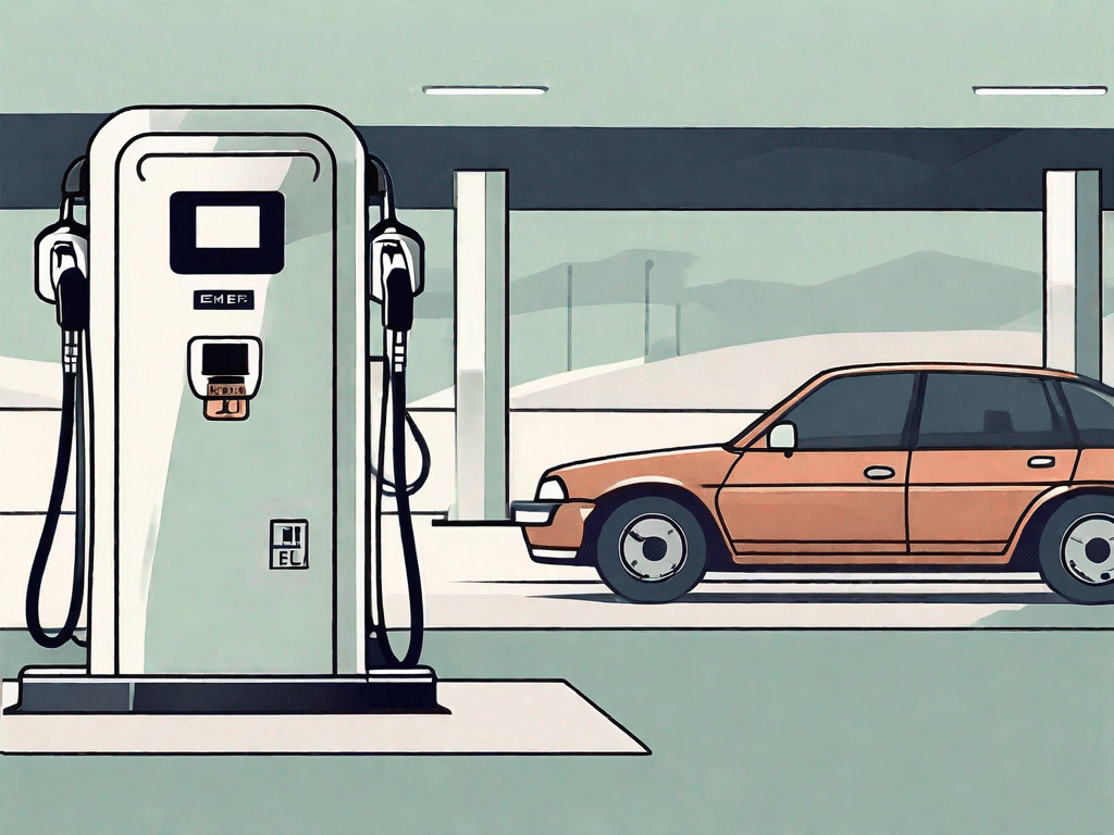 A fuel pump with e10 fuel label dispensing into a car's fuel tank
