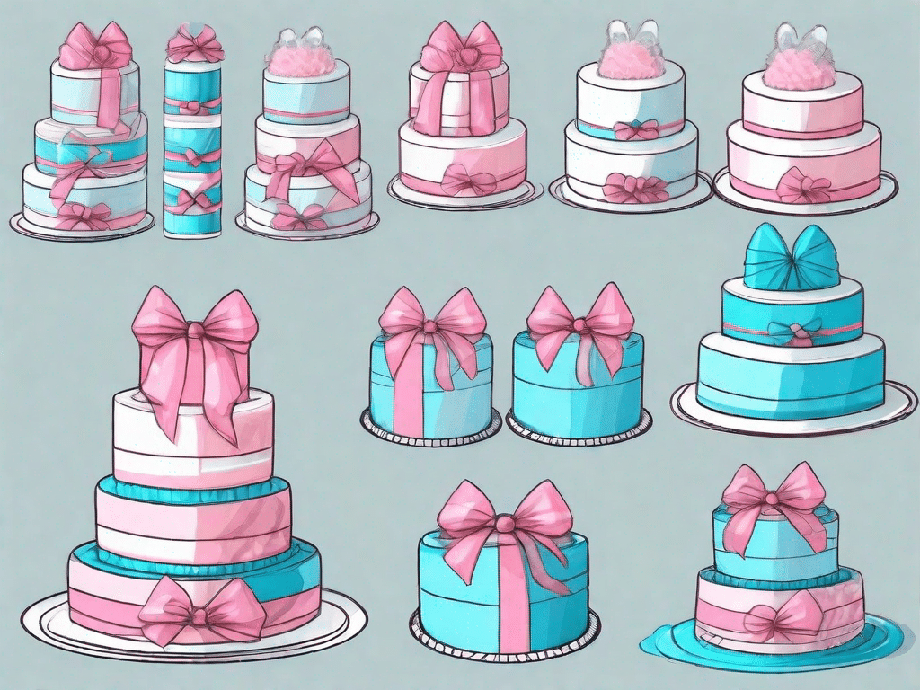 Various stages of constructing a diaper cake
