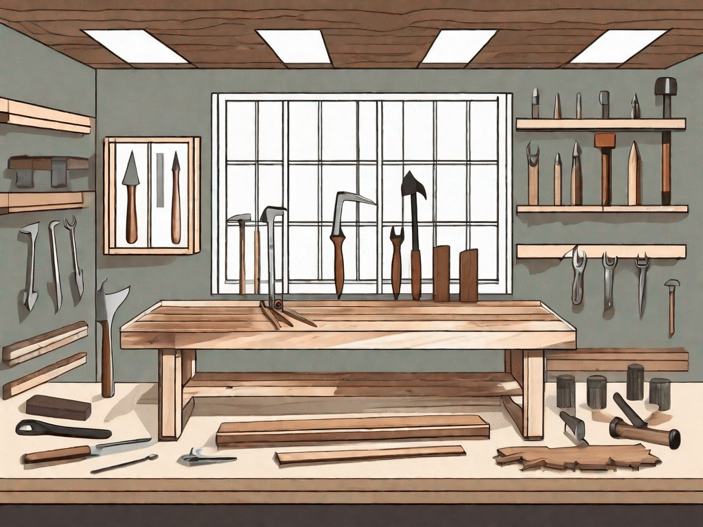 A variety of tools and materials such as wood planks