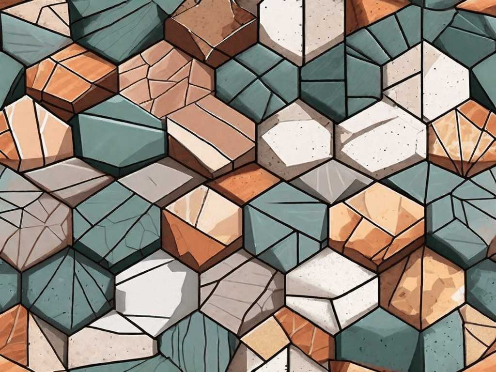 Various types of polygonal pavers made from different materials such as stone