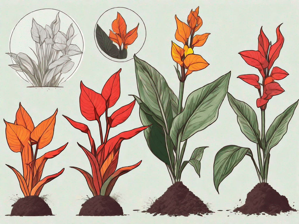 Various stages of a canna plant's growth cycle