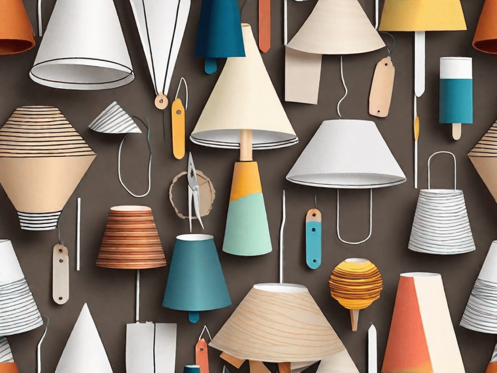 A variety of paper lampshades in different shapes and colors