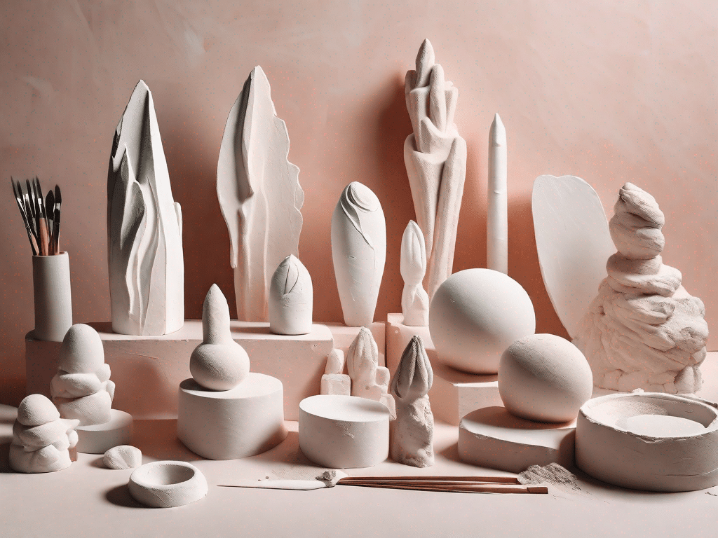 An array of plaster sculptures