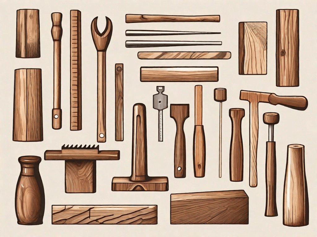 Various woodworking tools like a chisel