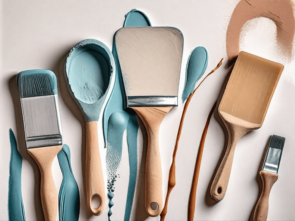 Various types of spatula and putty materials