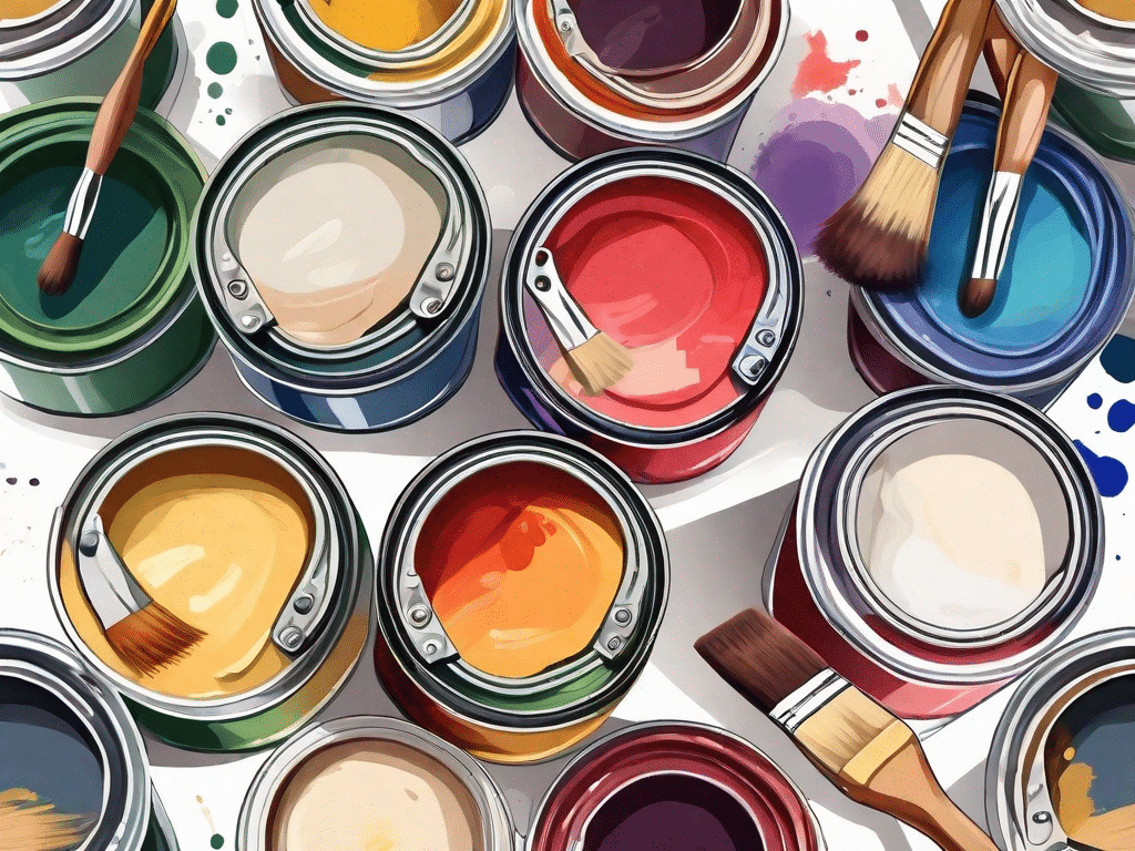 Various paint cans and brushes