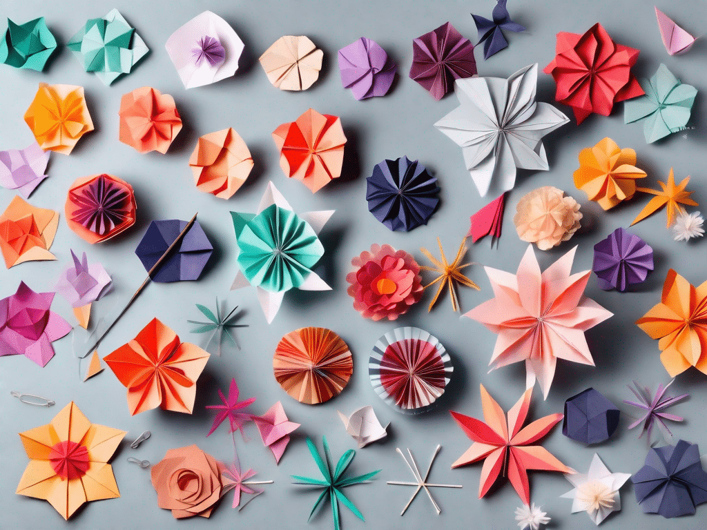 A variety of colorful origami flowers