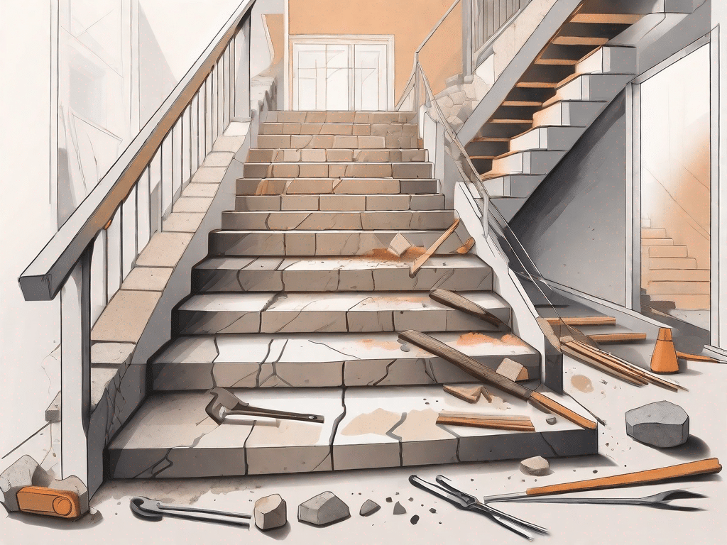 A stone staircase in mid-renovation