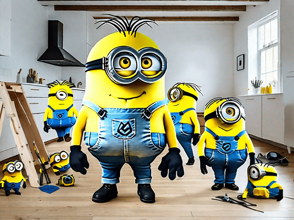 Various diy minion costumes in different stages of creation