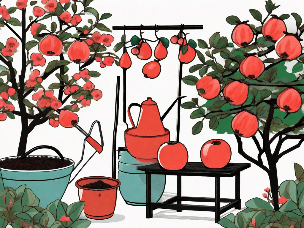 Japanese and chinese quince plants in a garden setting