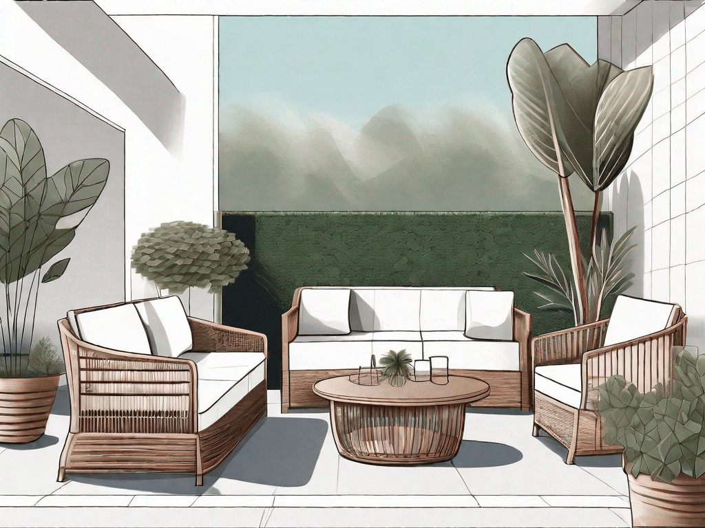 Various pieces of polyrattan furniture such as a lounge chair