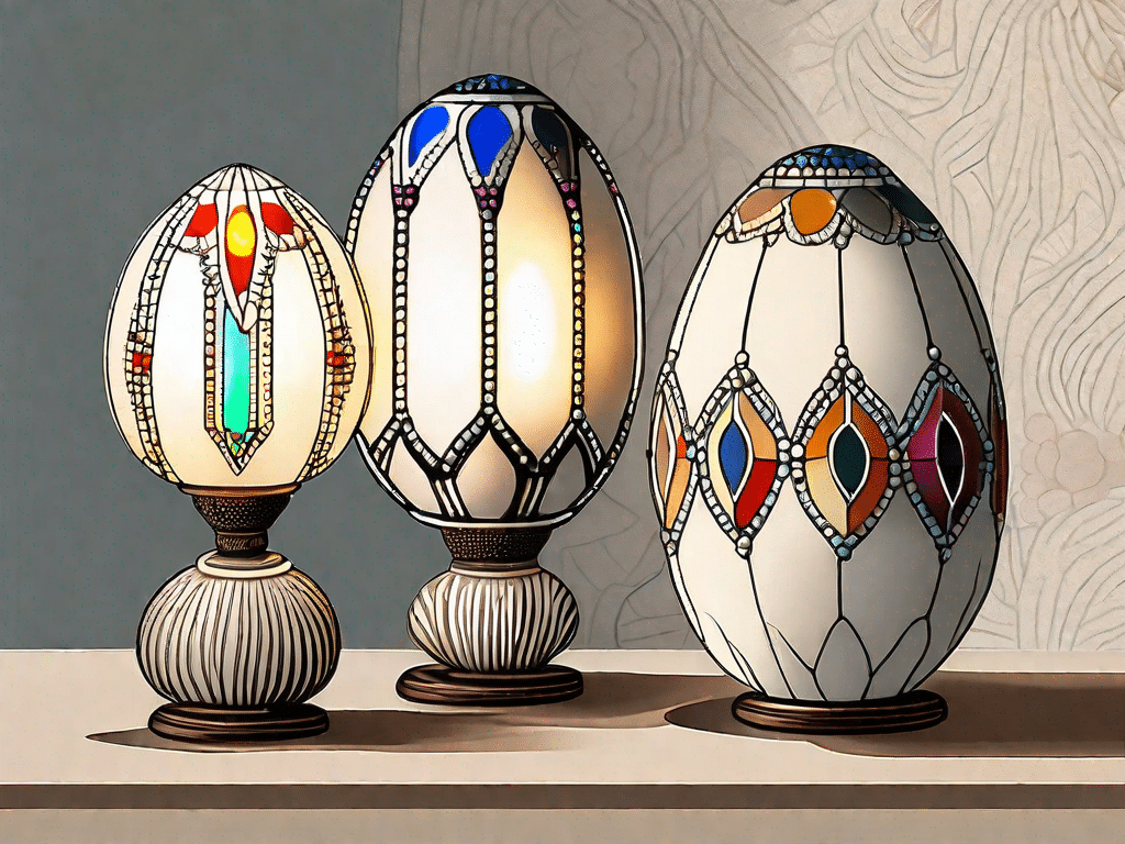 Two distinctive lamps made from straussenei (ostrich eggs)