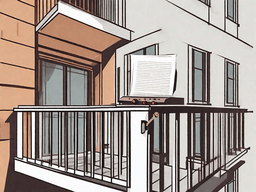 A grill placed on a balcony of an apartment building