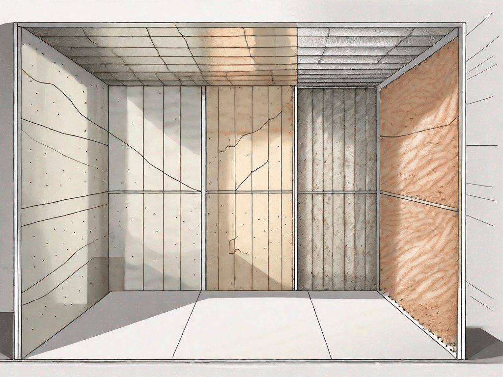A cross-section of a drywall partition