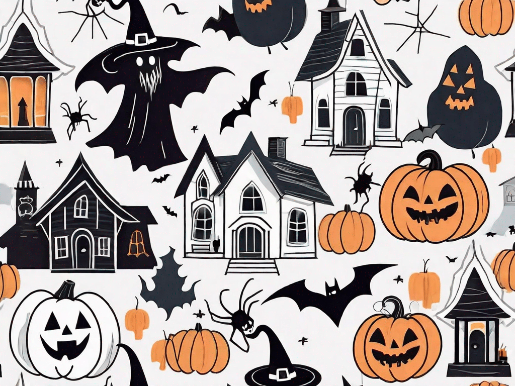 A variety of spooky halloween crafts including ghost and witch decorations