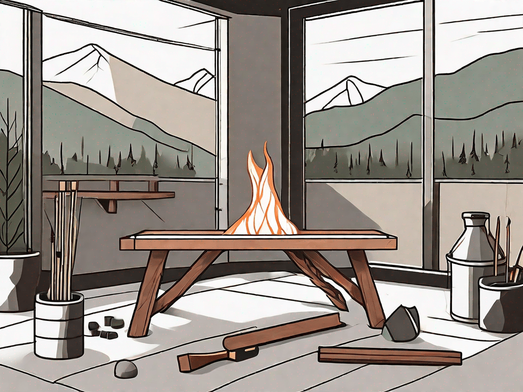 A diy outdoor tabletop fireplace mid-construction