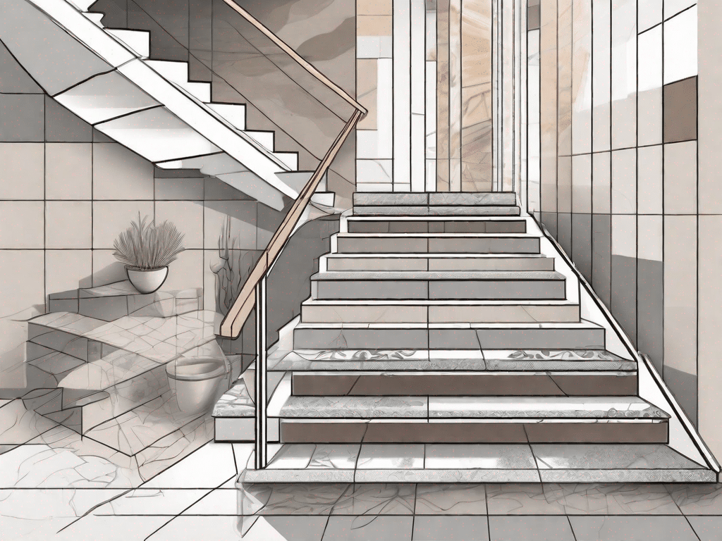 A staircase mid-process of being tiled