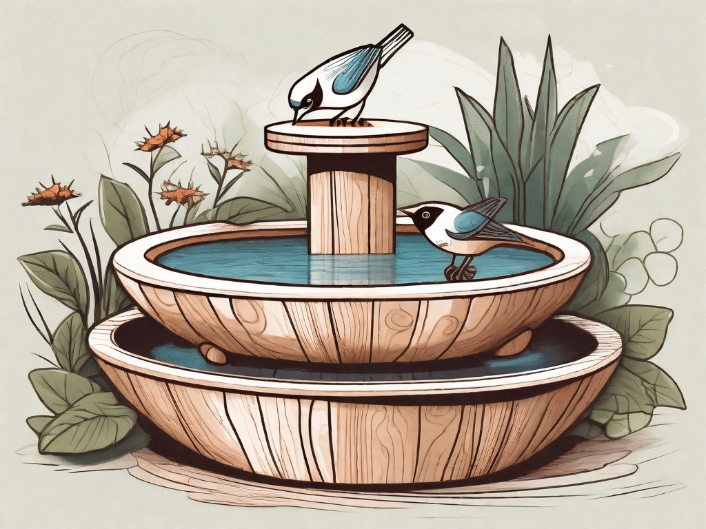 A diy wooden bird bath