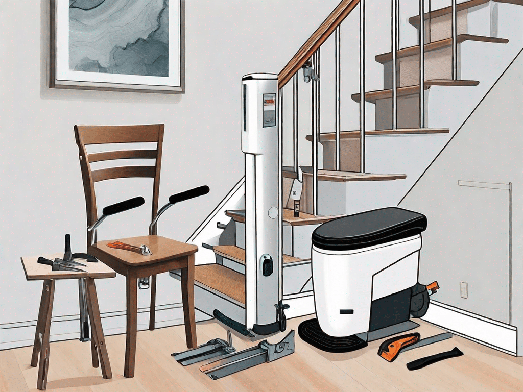 A stairlift being installed on a staircase