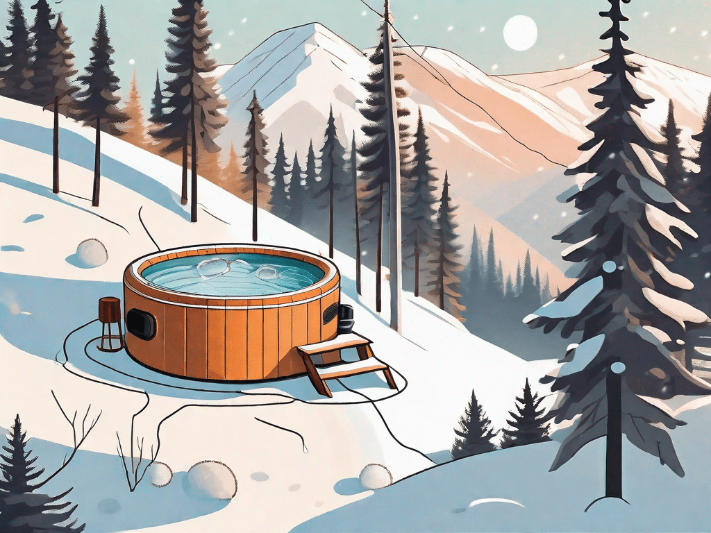 An inflatable hot tub outdoors surrounded by winter scenery
